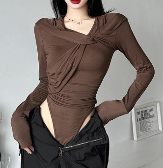 Metallic Hooded Long Sleeve Bodysuit